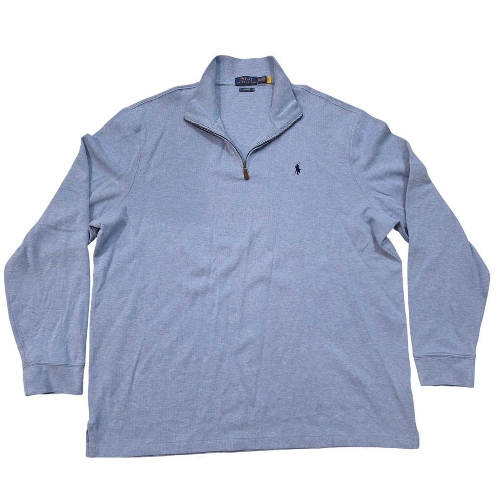 Polo Ralph Lauren Mens XXL Estate Rib Quarter Zip Pullover Light Blue Heather